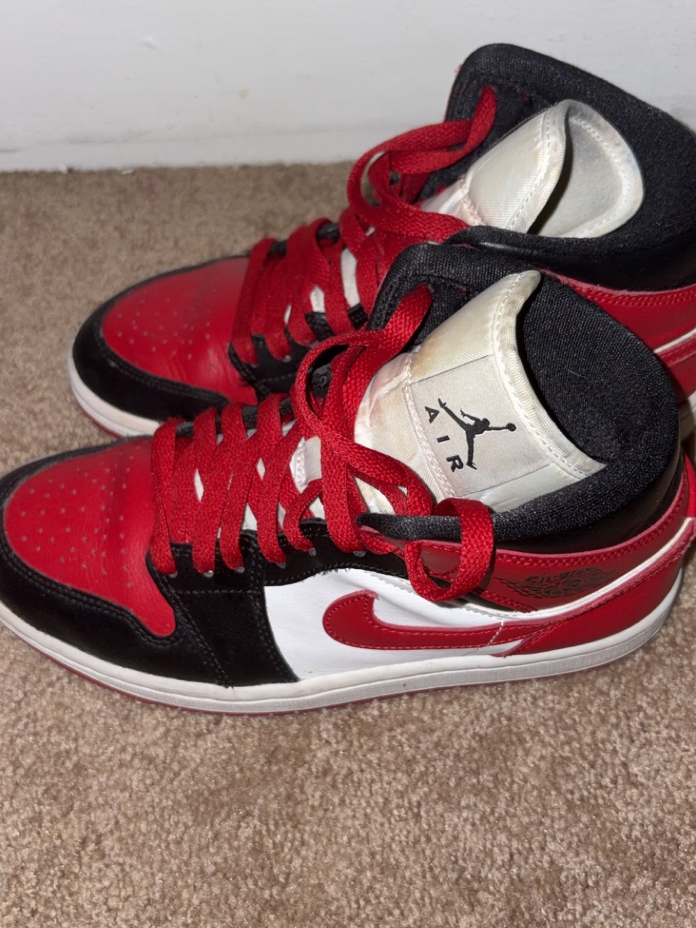 Jordan High-Top Sneakers in Red, Black & White